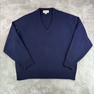 Heather & Tweed 100% Lambswool V Neck Sweater Men's XL Navy Blue Wool Pullover